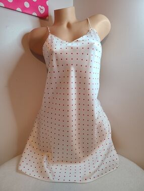 VTG Indulgence Silky Satin Taffeta Babydoll Slip Dress Size Lg Polka Dot